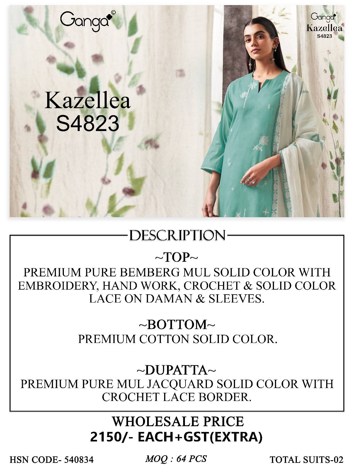 KAZELLEA 4823 Series By GANGAFASHION Stylish Beautiful Colourful PURE BEMBERG MUL Dresses At Wholesale Price